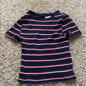 Blue, red, and white slim crop top
